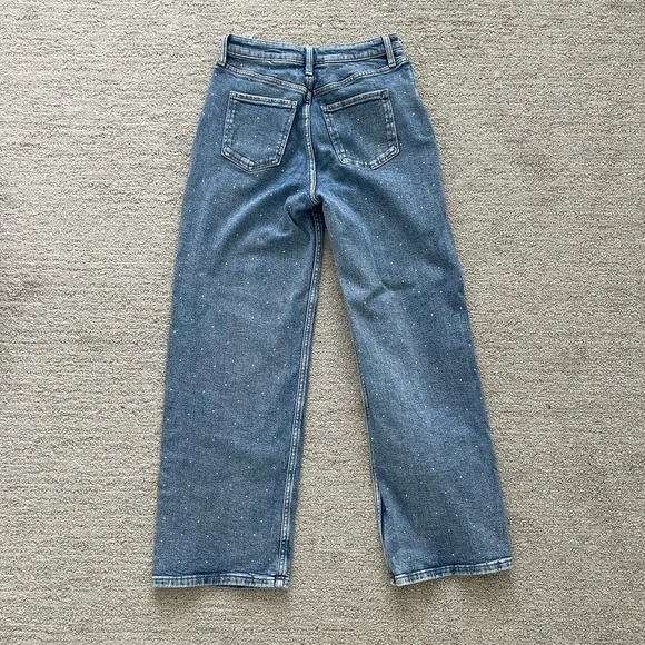 Girls Women’s Jeans High Waist Denim Rhinestone Glitter Casual Fall Coquette - Picture 2 of 3